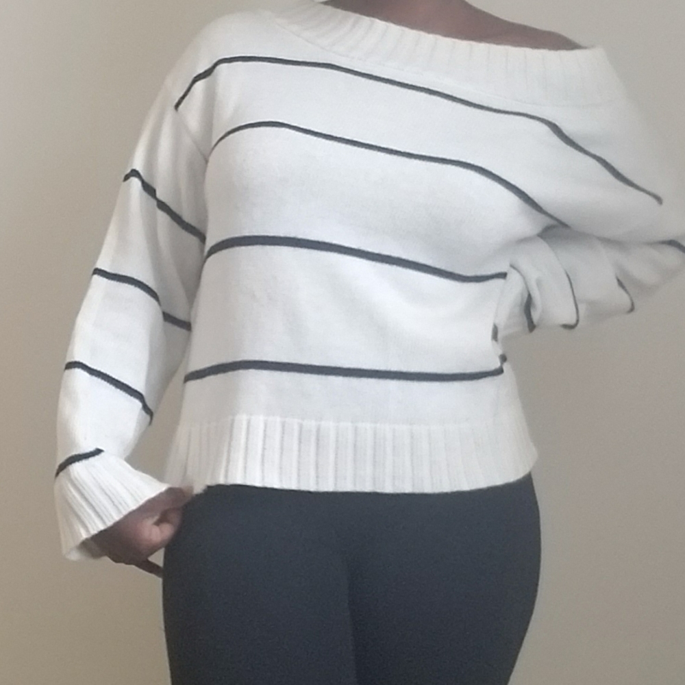 H&M black and white striped off the shoulder sweater